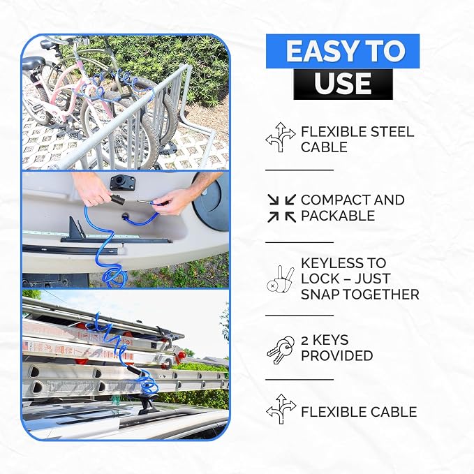 DocksLocks Coiled Security Cable with Key Lock (5’, 10’, 15’, 20’ or 25’ Lengths), Weatherproof Multi-Purpose Anti-Theft Protection for Kayaks, Bikes, Paddleboards, Scooters, Equipment and More 25ft