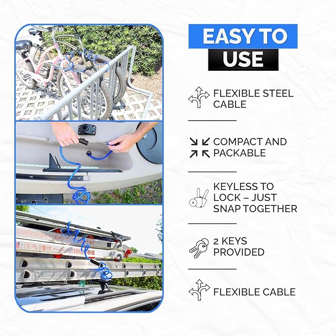 DocksLocks Coiled Security Cable with Key Lock (5’, 10’, 15’, 20’ or 25’ Lengths), Weatherproof Multi-Purpose Anti-Theft Protection for Kayaks, Bikes, Paddleboards, Scooters, Equipment and More 10ft