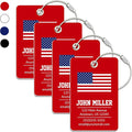 Personalized Luggage Tag with American Flag | 4 Pack | Custom Luggage Tags for Suitcases | Kids Backpack Tag | 4 Color Options & Choose Font, Font Color