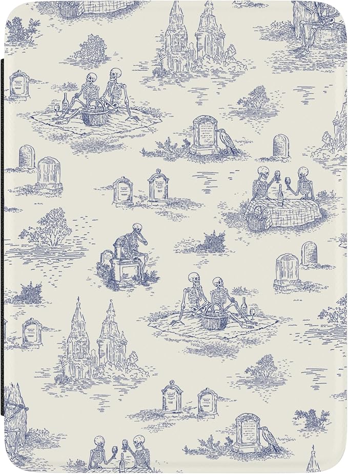Casely Kindle Case | Graveyard Gathering | Skeleton Picnic | Compatible with 7" Kindle Colorsoft and 7" Kindle Paperwhite (12th Gen 2024) | Auto Sleep/Wake | Hand Strap | Vegan Leather