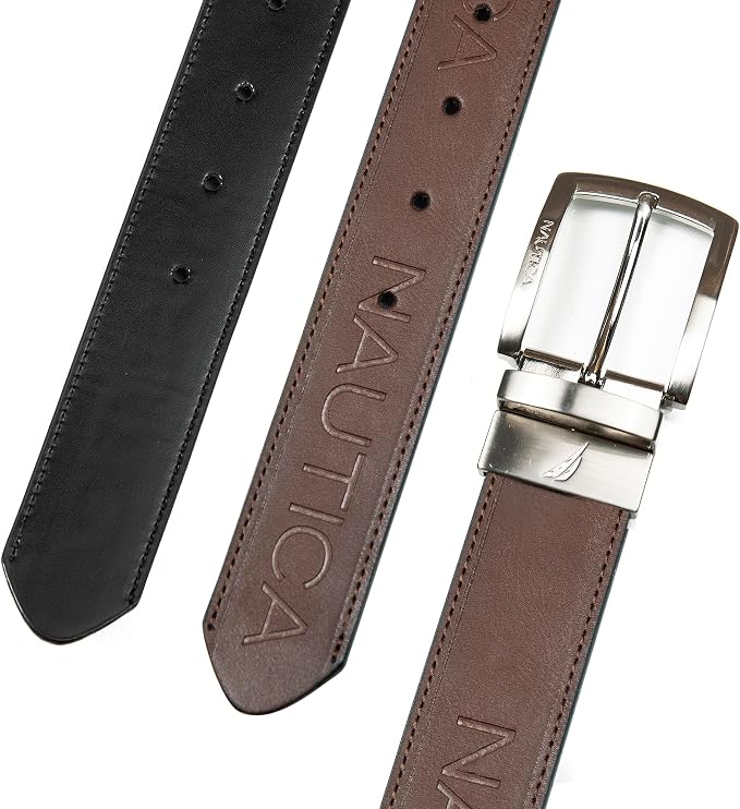 Nautica Men's Reversible Leather Belt | 2-in-1 | Classic | Everyday | Business | Work | Dress | Casual | Metal Buckle