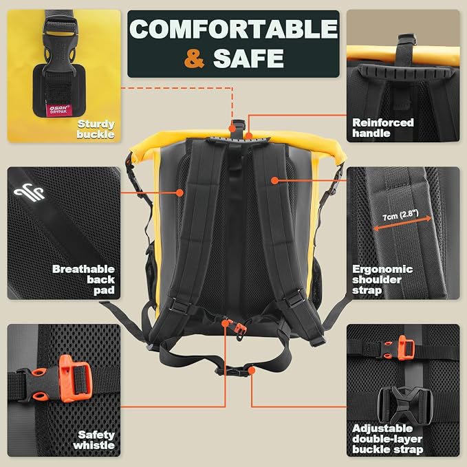 OSAH DRYPAK Waterproof Backpack Dry Bag 35L/55L/85L– Heavy Duty Roll-Top Hiking Backpack Sack Keeps Gear Dry for Travel, Kayaking, Boating, Camping, Rafting and Fishing