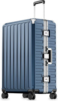 LUGGEX Checked Suitcase with Spinner Wheels, 8010S Aluminum Frame Zipperless Polycarbonate Hard Shell Suitcase (ZX-Core, Blue, 28 Inch)