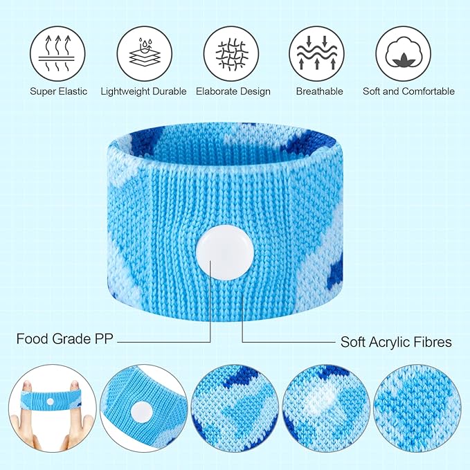 Motion Sickness Bands for Kids Cruise Travel Essentials Anti-Nausea Acupressure Wristband for Car Sea Sickness Wristbands for Kids-2 Pairs Camo Blue&Red
