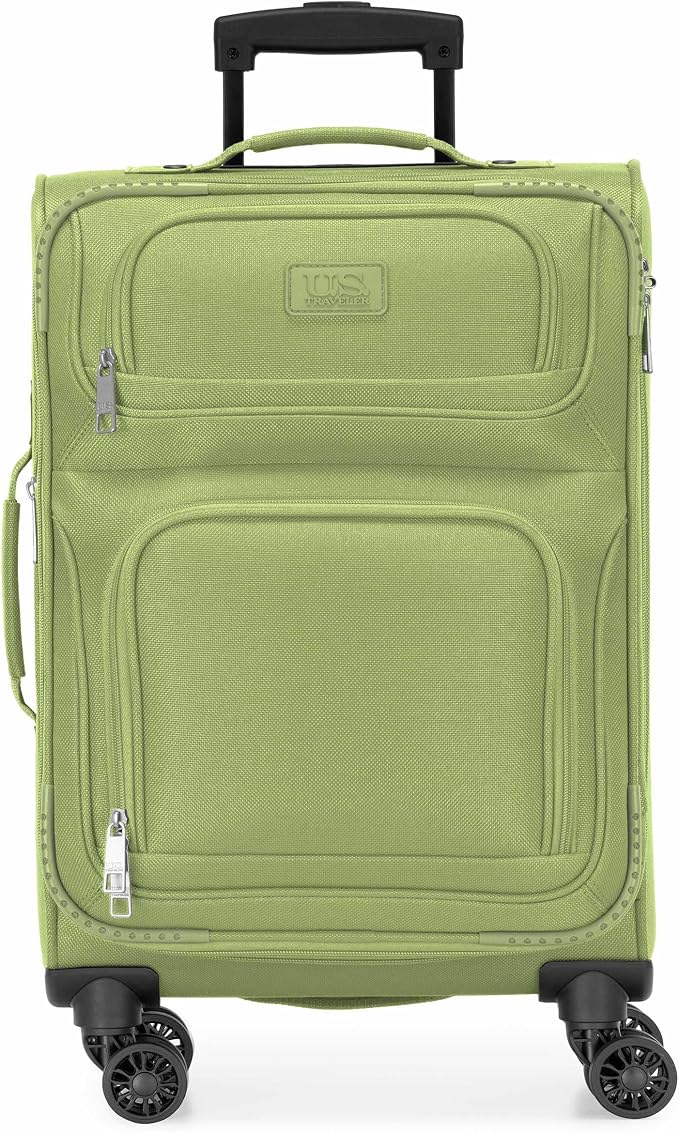 U.S. Traveler Rio Lightweight Softside Rolling Carry-on Suitcase, 4-Wheel Set, Light Green