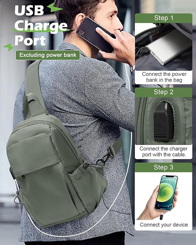SEAFEW Green Sling Crossbody Backpack Shoulder Bag for Men Women - Small One Strap Sling Bag Fanny Pack Daypack, Waterproof Nylon Chest Bag for Motorcycle Hiking Travel Gym Sport