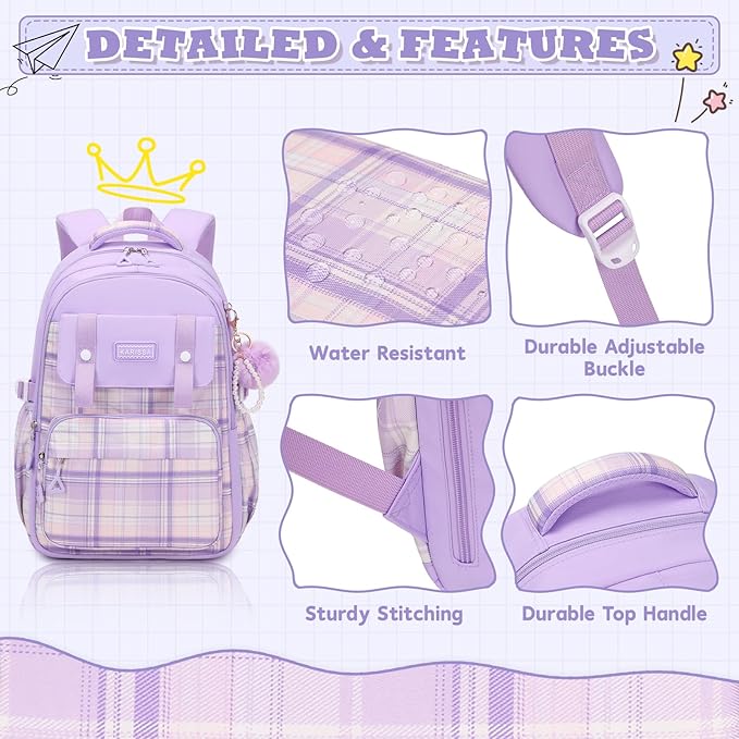 MUSEVOS Girls Backpack, Ideal School Backpack for Girls from Elementary to Teen Years, Kawaii Bookbag Cute Large Capacity