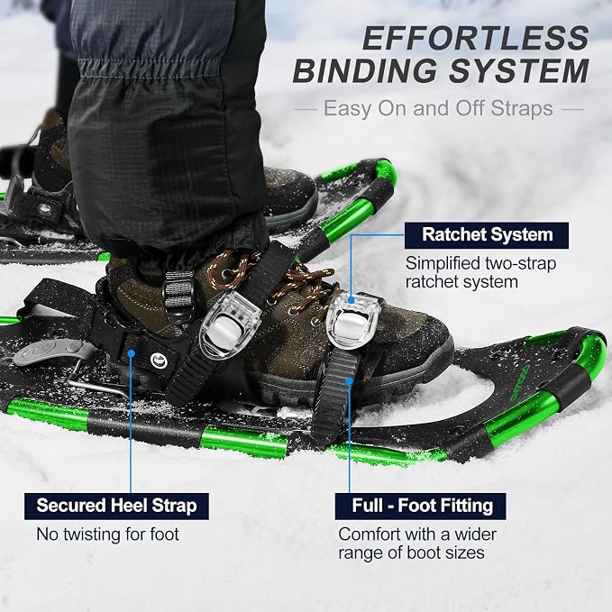 Odoland 21/25/30 Inch Snowshoes with Trekking Poles for Men Women Youth, Waterproof Snow Leg Gaiters and Carrying Bag, Lightweight Aluminum, Heel Lift, Snow Shoes Easy to Wear