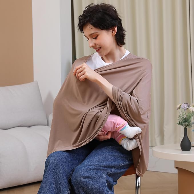 Seejoy Multi-use Nursing Cover for Breastfeeding, 360°Full Coverage Nursing Poncho, Rayon Soft & Breathable Breastfeeding Cover up (Smooth Rayon, Mocha)