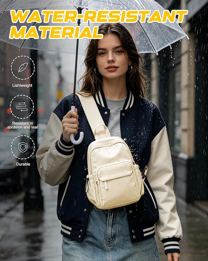 SEAFEW Small Beige Sling Backpack Travel Hiking Daypack, Crossbody Sling Bag with USB Charging Port for Men Women 3 Layer Pockets One Shoulder Bag for Outdoor Sports Casual Commuting