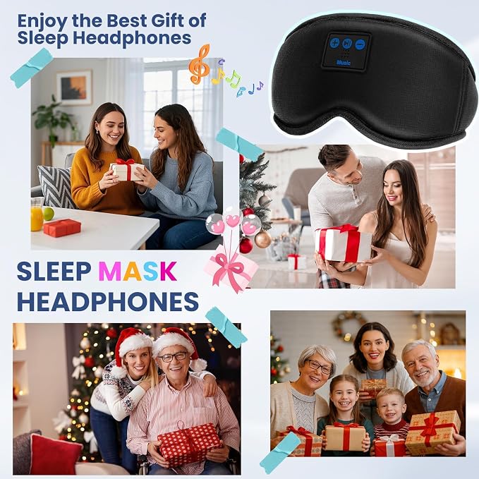 Sleep Headphones, HILDCROA Sleep Mask with Bluetooth Headphones, Sleeping Headphones for Side Sleeper, Bluetooth Eye Mask for Sleeping, Meditation & Travel