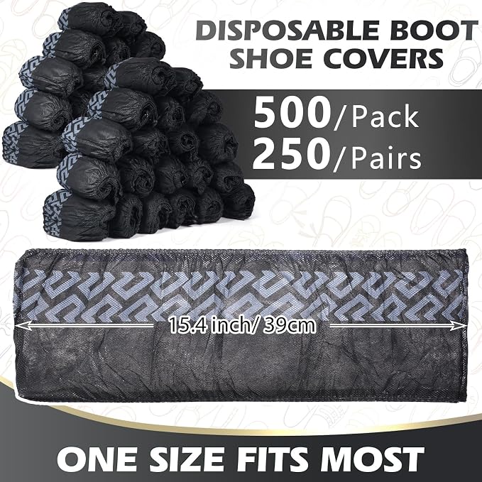 Leumoi 500 Pcs Disposable Boot Covers Bulk Non Slip Disposable Shoe Covers Large Durable Non Woven Shoe Protector for Indoors, Home, Floors and Shoes, One Size Fits Most(Black)