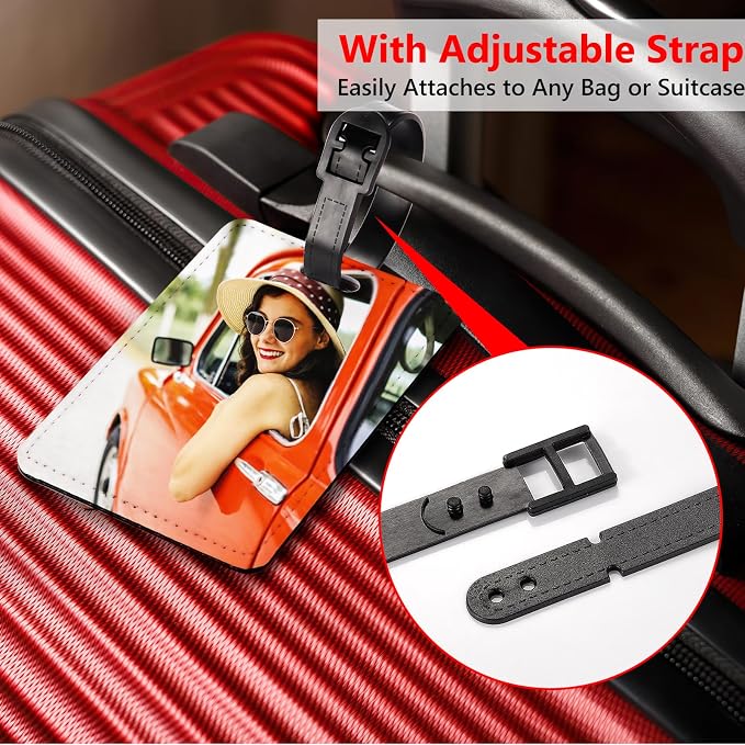 2 Packs Personalized Leather Luggage Tags for Suitcase, Custom Golf Bag Tag Travel Labels Name Identifiers with Strap for Women Men Customized Your Own Text Photo Logo