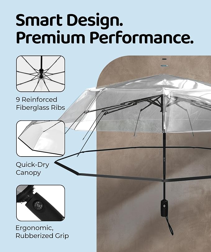 Repel Windproof Travel Umbrella - Compact & Withstands Winds up to 100MPH , Strongest Premium Auto Folding Umbrella for Rain and Sun - Durable, Light & Portable for Women & Men , Fits Backpack & Cars