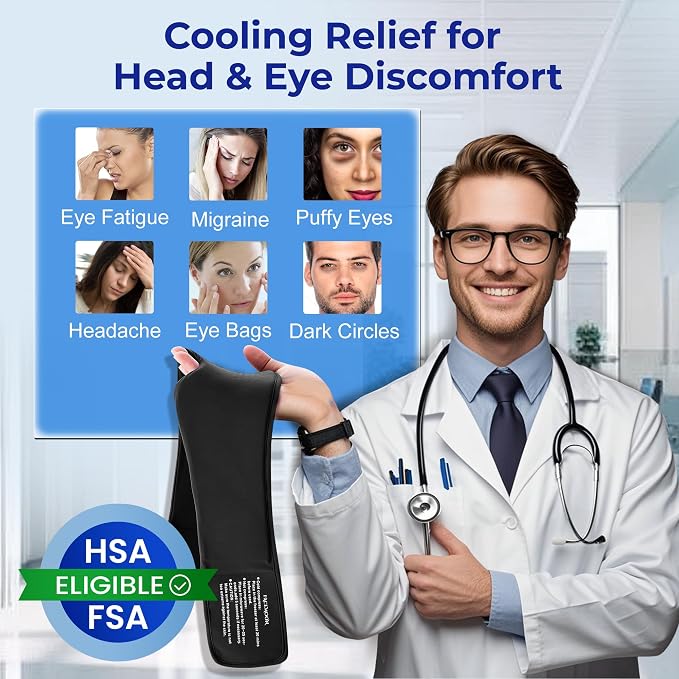 Cooling Gel Eye Mask Sleep: FSA -HSA Eligible, Cold Compress for Puffy Eyes & Migraine Relief - Reusable Gel Weighted Sleeping Mask for Dark Circles & After Surgery, Eye Care,Ice Pack for Eyes, Black