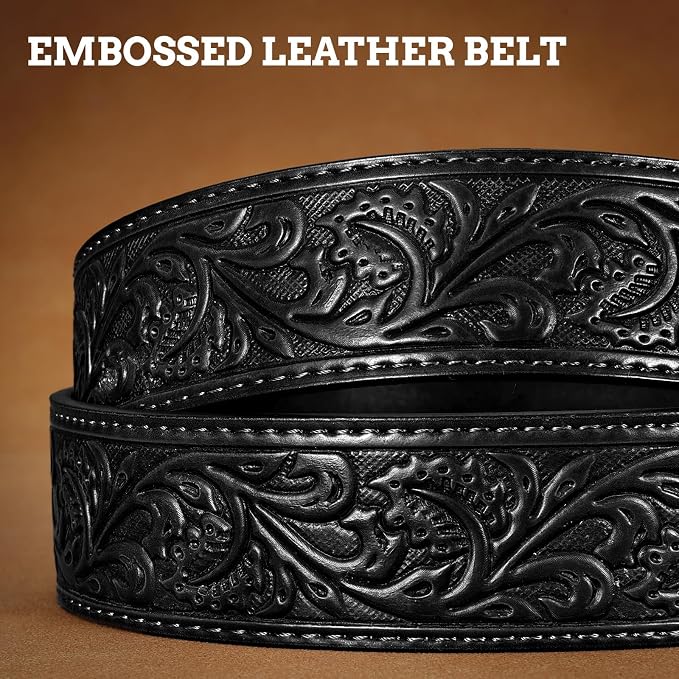 SANSTHS Western Cowboy Belts for Men Women, Mens Western Belt Bull Buckle Country Belt Cowboy Leather Belt for Jeans
