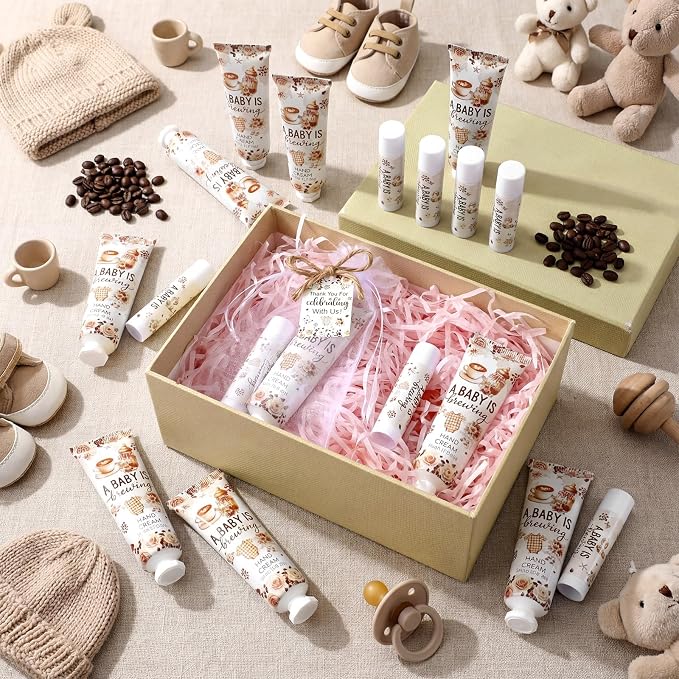 48 Sets a Baby Is Brewing Baby Shower Favors for Guests Coffee Babies Shower Gift Hand Cream and Lip Balm Bulk Thank You Souvenir for Pregnancy Diaper Party Supplies Gender Reveal Games Prizes