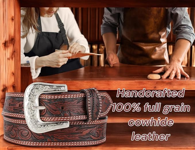 F&L CLASSIC mens Western full grain Leather belt Strap w/Snaps for Interchangeable Buckles, USA,