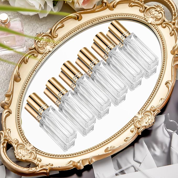 Domensi 60 Pcs 10/15/20/30 ml Perfume Travel Refillable Glass Bottles Spray Bottle Perfume Atomizer for Cologne Dispenser Leak-proof Fragrance Bottles Atomizer Pump Kit (20 ml,Gold)