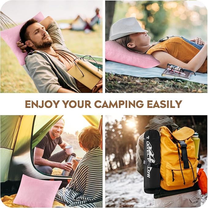 Small Shredded Memory Foam Pillow, Camping Pillow Travel Pillow - Compressible Medium Firm, Breathable Cover, Ideal Backpacking Hiking, Airplane and Car (Apricot Pink, L)