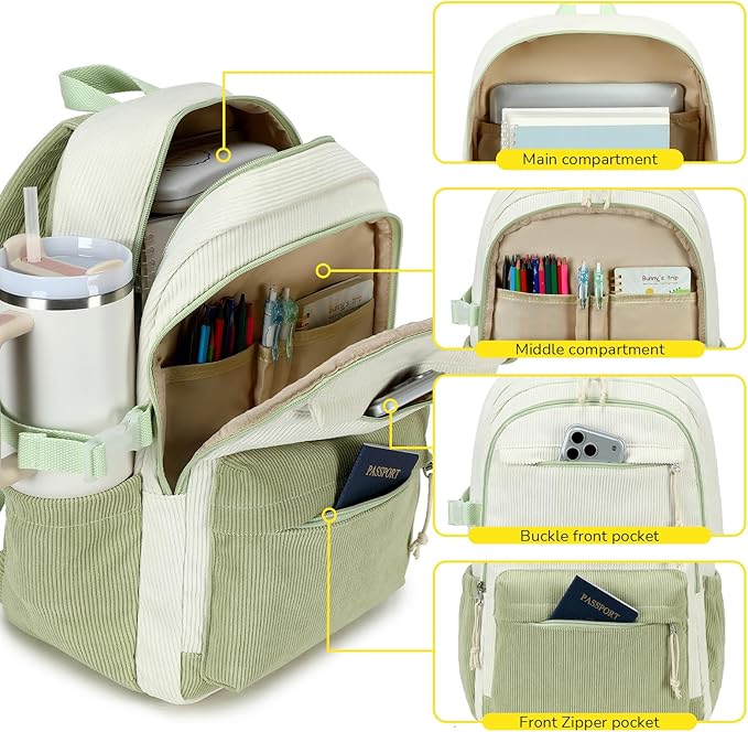 Bluboon School Backpack for Teen Girls Bookbags Elementary High School Corduroy Laptop Bags Women Travel Daypacks