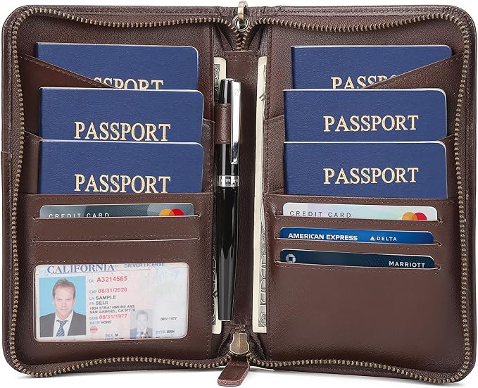 Polare Full Grain Leather Passport Holder Cover Case for Men and Women RFID Blocking Family Travel Wallet Holds 6 Passports