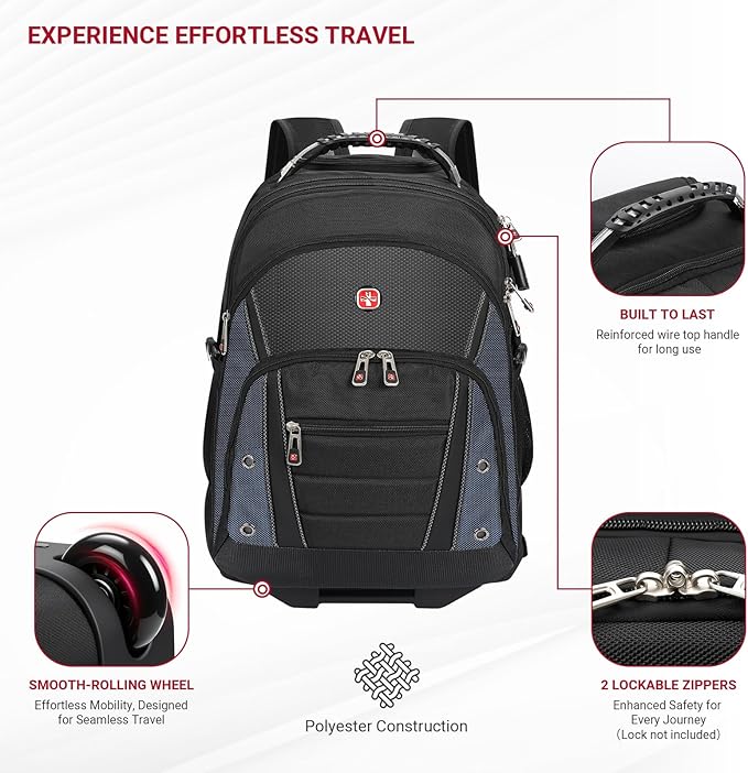 star cloud Rolling Backpack with Wheels, USB & Type-C Charging Port, 21x14x9 Water Resistant Wheeled Backpack, 17.3" Roller Laptop Backpack, Carry On Luggage for Business Travel College Work Bag