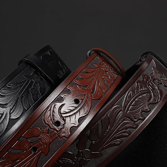 SANSTHS 3 Pack Western Belts for Men Woman without Buckle, Cowgirl Cowboy Belt for Buckle Western Leather Belt for Jeans