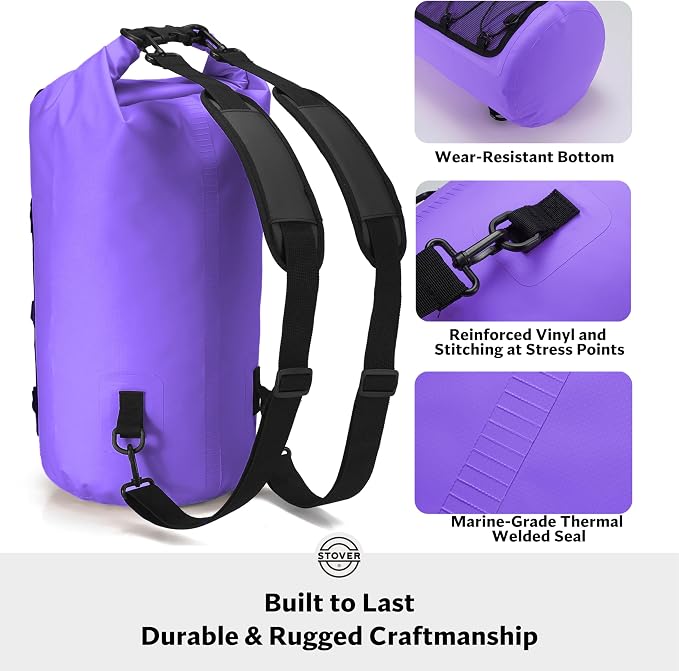 STOVER 5/10/25/30/40/55L Waterproof Dry Bag- Roll-Top Backpack w/Phone Case- Kayaking, Hiking, Camping, Boating- Men/Women