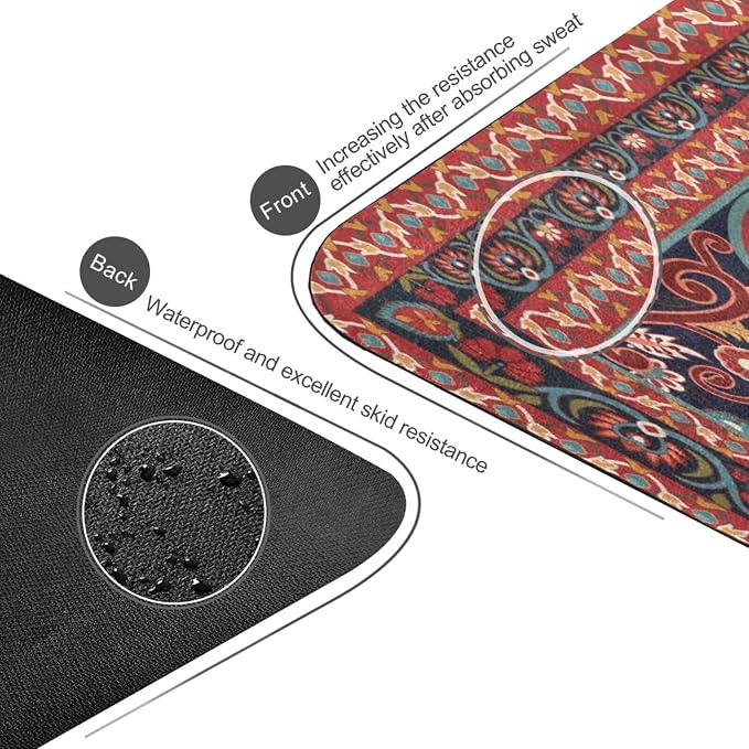 Kigai Travel Yoga Mat 71" x 24" Non Slip Natural Rubber Foldable Exercise Mat Ultra Thin 1.5mm Lightweight for Fitness, Pilates & Home Workout, Persian Design