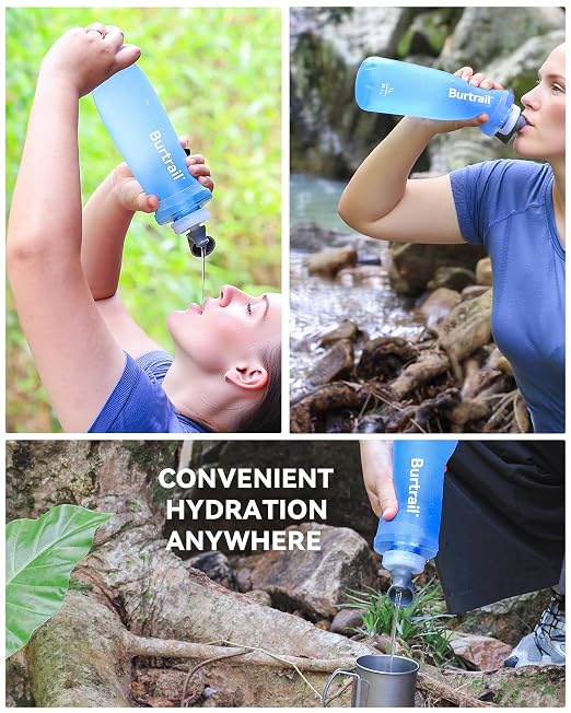 1.0L Collapsible Water Filter Bottle, BPA-Free Ultralight & Durable Squeeze Bottle with 42mm Filter Cap Cartridge, Filtered Water Bottle for Camping, Hiking, Backpacking, Survival & Travel