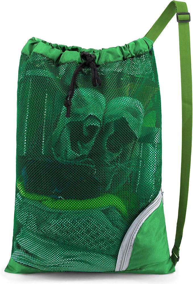 BeeGreen Mesh Drawstring Bag Swim Backpack for Beach Pool Sports Gym Draw String Cinch Bags for Swimming Soccer Basketball Gear Green