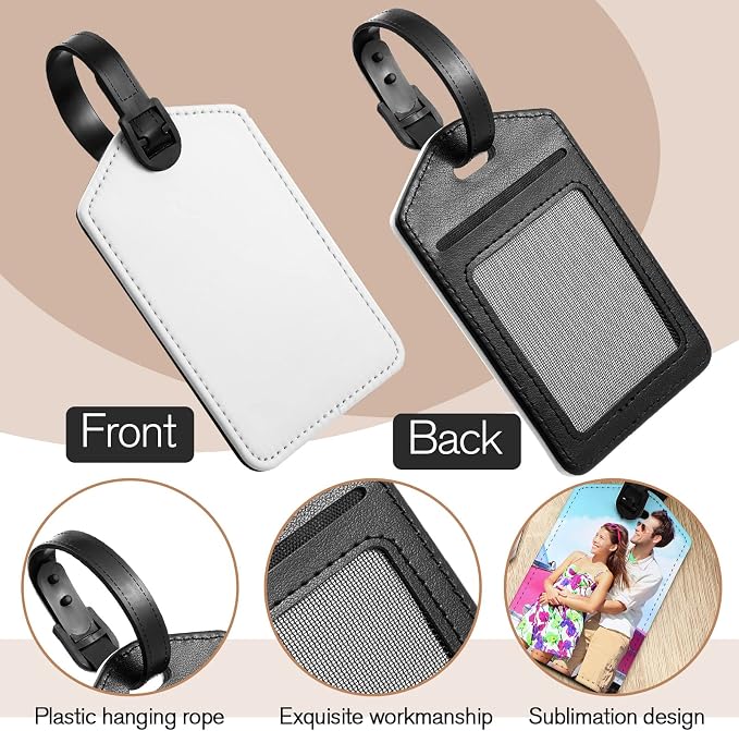 Hillban Sublimation Luggage Tags White Heat Transfer PU Leather Name Tag Blank Suitcase Label Travel Business ID Card Holder for DIY Travel Suitcase Sports Bag Label Gift Craft Rectangle(10 Pcs)