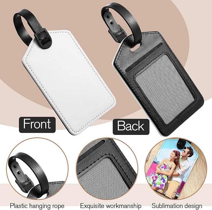 Hillban Sublimation Luggage Tags White Heat Transfer PU Leather Name Tag Blank Suitcase Label Travel Business ID Card Holder for DIY Travel Suitcase Sports Bag Label Gift Craft Rectangle(30 Pcs)