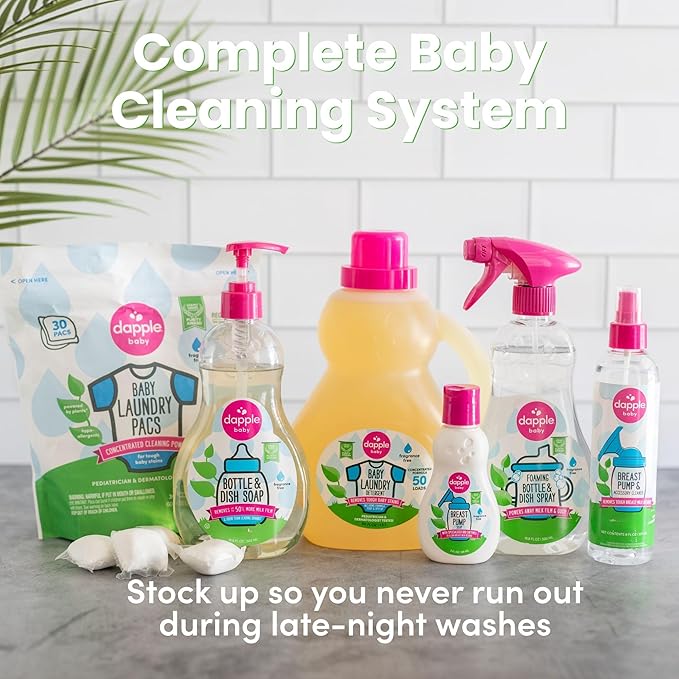 Dapple Baby Fresh Citrus Bottle & Dish Soap - (4 Pack) 16.9 fl oz - Cleans Baby Bottles, Sippy Cups, Pacifiers, Breast Pumps, & More - Gently Removes Milk Film & Odors - Includes 1 Pump