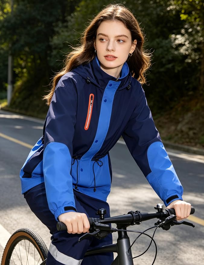 Rain Suit for Women Waterproof Hooded Rain Gear Rain Jacket and Pants 2 Piece Breathable Rain Coat Outdoor