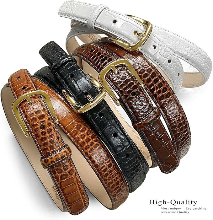 Genuine Full-Grain Cowhide Leather Dress Belt Solid Brass Gold Buckle 1-3/8'' or 1" Wide