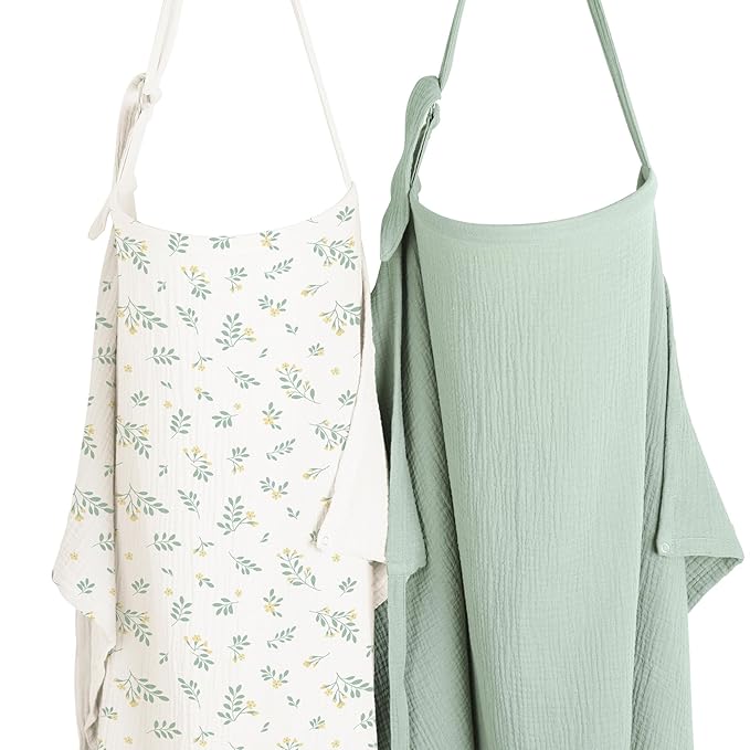 Konssy 2-Pack Muslin Nursing Cover Up for Breastfeeding Moms with Rigid Hoop, 100% Cotton, Lightweight & Breathable Breastfeeding Cover, Adjustable & Comfort
