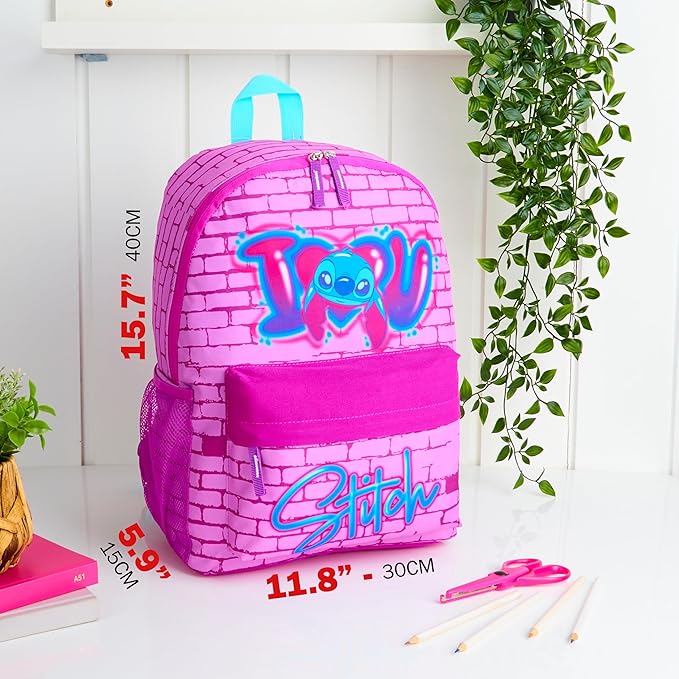Disney Stitch Backpack for Girls Teens School Bag Kids Book Bag School Supplies Gifts (Pink)