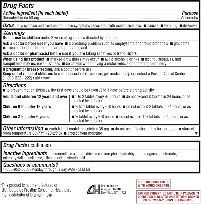 HealthA2Z® Motion Sickness Relief | Dimenhydrinate 50mg | Antiemetic | Prevents Nausea, Vomiting & Dizziness | for Children & Adults | 24 Packs of 12 Tablets Each (288 Tablets Total) | Value Pack