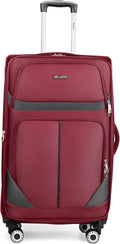 28" Large Softside Expandable 15% Checked Luggage with Double Spinner Wheels LOCK,Lightweight Travel Suitcase for Men/Women（Burgundy-Grey,28in）