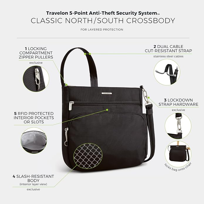Travelon Anti-Theft Classic North/South Crossbody Bag