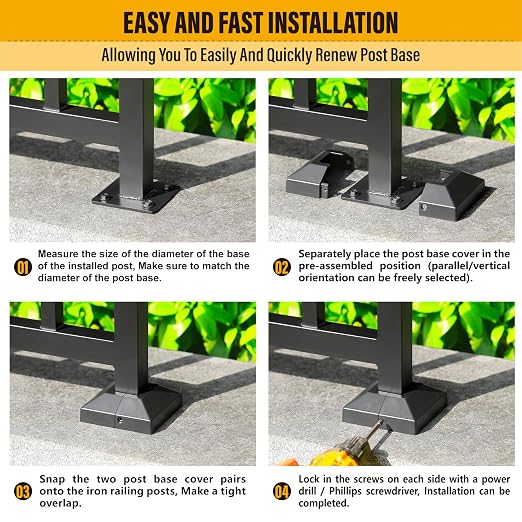1.5" Post Base Cover, Split Type Post Skirt, for Indoor/Outdoor Iron Deck Railing, Stair Post Base Decorative Post Covers Skirt (1Pack-Black)