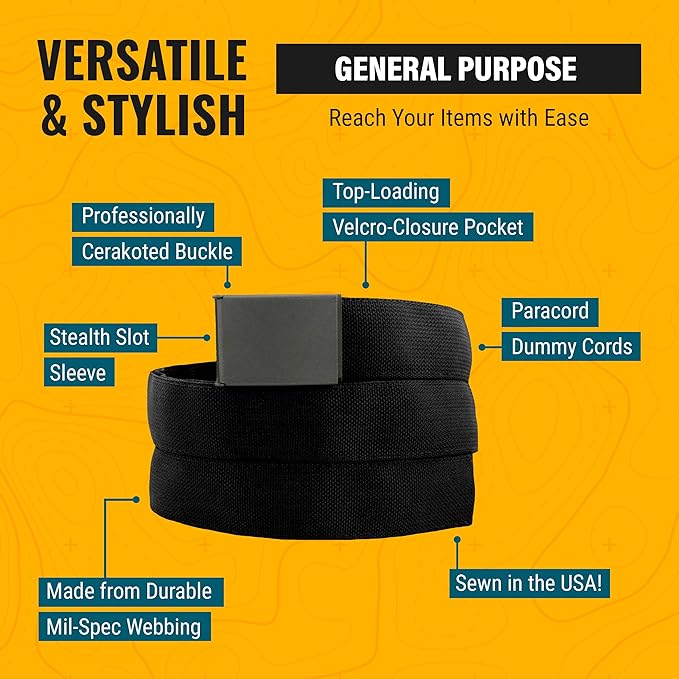 Wazoo Cache Belt for Men with Hidden Pocket, Adjustable Anti-Theft Travel Belt, Nylon with Stainless Steel Buckle