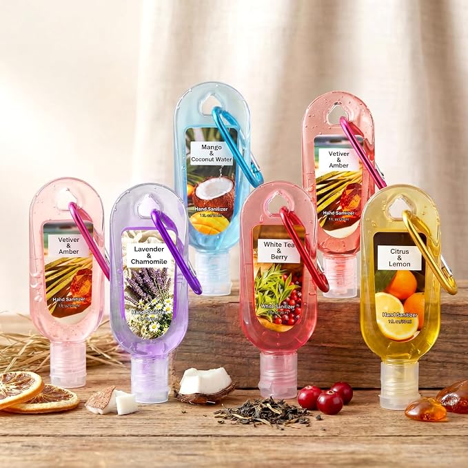24 Pack Appreciation Hand Sanitizer Gel with Keychain Bulk 1 oz Scented Mini Travel Size Hand Sanitizer Keychain Gift for Teacher Nurse Employee Women Staff Graduation Party Supplies