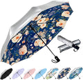 SIEPASA Compact Travel Umbrella - Windproof Auto Open/Close, Small Folding Umbrella for Rain & Sun with UPF50+ - Lightweight Frame, Waterproof - Fits Backpack, Purse, Suitcase.(Silver/Rose)