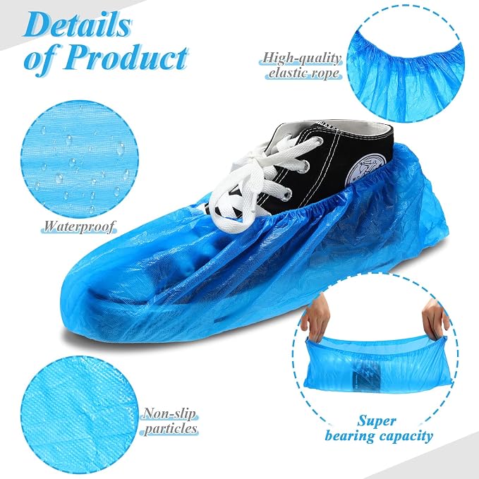 Vabean 1000 Pcs Disposable Shoe Covers Boot Cover Waterproof Nonslip Shoe Protector Covers for Indoor Carpet Floor Workplace Protection, One Size Fit Most (Blue)