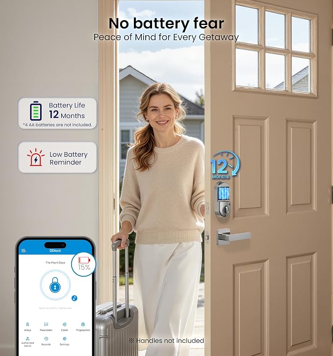 Veise RZ07 Fingerprint Smart Lock, 7-in-1 Smart Locks for Front Door, Keyless Entry Door Lock with App Control & Auto-Lock, Biometric Electronic Touchscreen Keypad Deadbolt, Satin Nickel