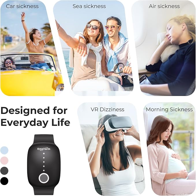 EmeTerm Fashion Anti-Nausea Wristband Relieve Morning Motion Travel Sickness Rechargeable Drug Free Bands Without Side Effects - Extra 2pack Conductive Gel (Jet Black - Extra 2pack Conductive Gel)
