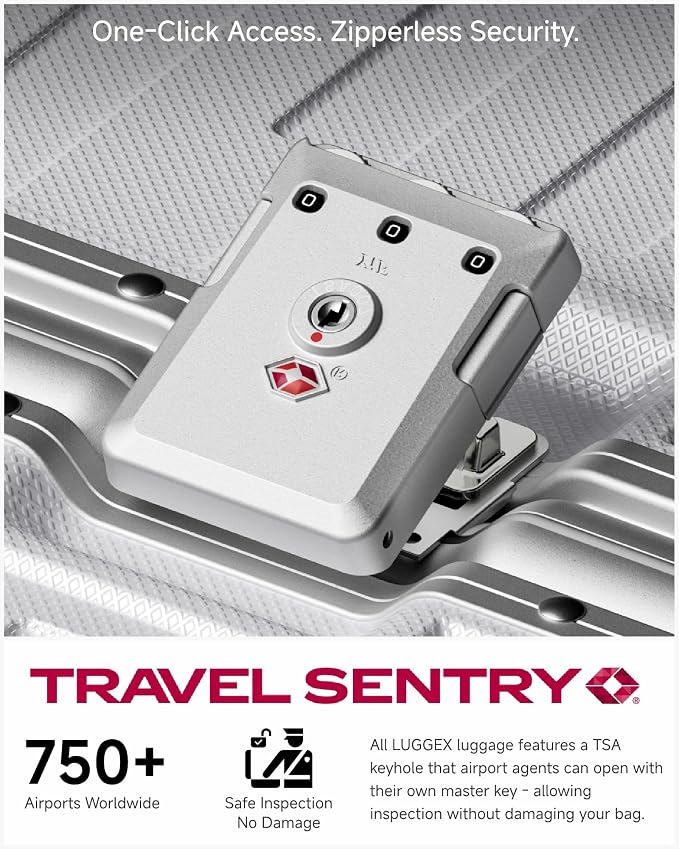 LUGGEX Checked Suitcase with Spinner Wheels, 8010S Aluminum Frame Zipperless Polycarbonate Hard Shell Suitcase (ZX-Core, Silver Grey, 28 Inch)